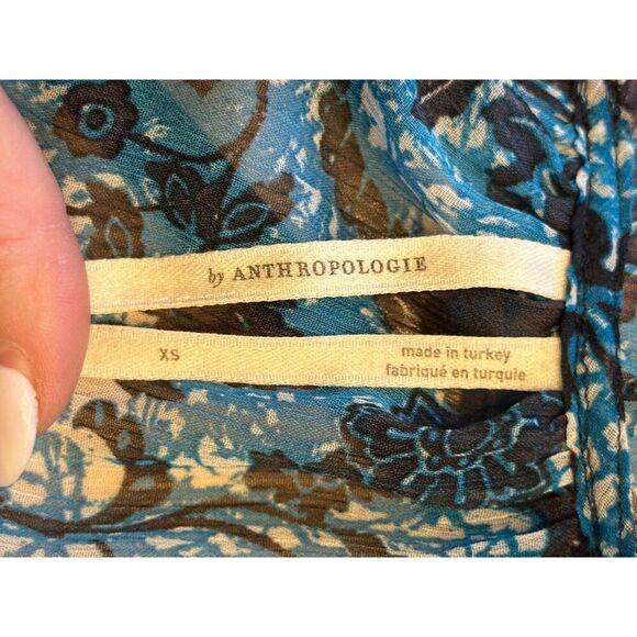 Anthropologie Blue Sheer Printed Peasant Blouse  Size XS - Picture 9 of 9